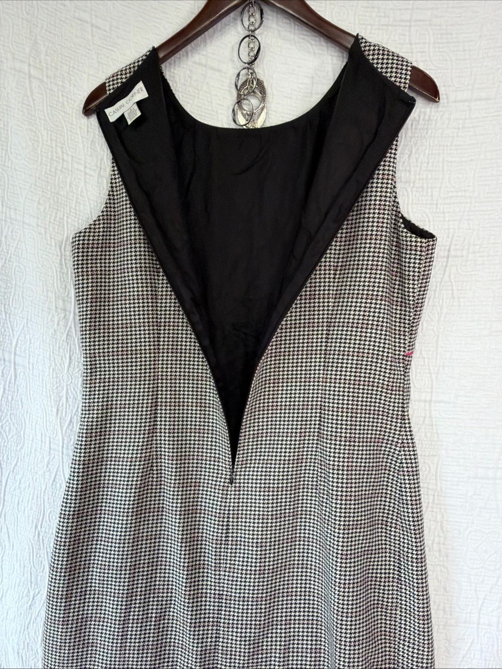 Vintage Casual Corner Houndstooth Dress Size 12 Black White Midi Sheath Lined - Picture 14 of 16